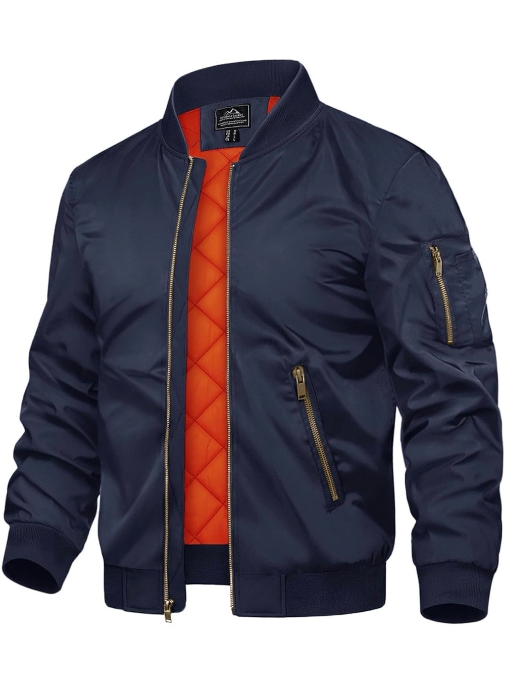 Men's Navy Bomber Jacket with Orange Lining